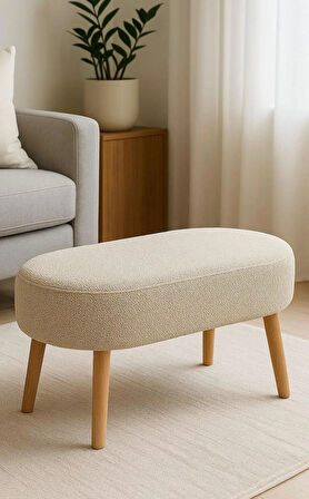 Modern Ahşap Ayaklı Teddy Kumaş Puf Tabure Sehpa