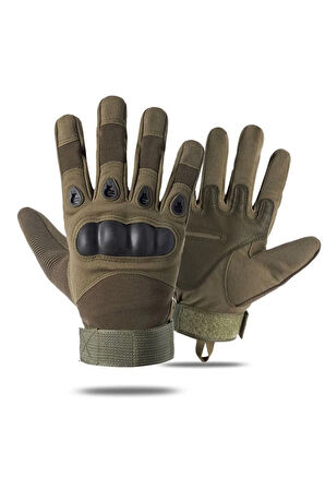 Motosiklet Hard Shell Taktik Eldiven Korumalı Uzun Haki Yeşil