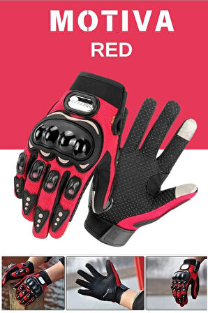 2025 Motosiklet Eldiveni Kırmızı 3 Mevsim Korumalı Dokunmatik Kaymaz Elastik Kumaş