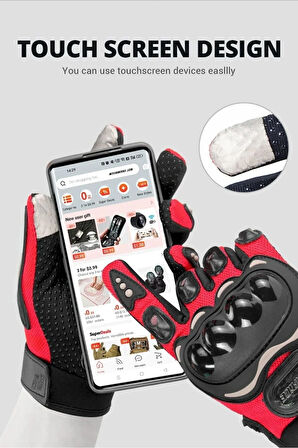 2025 Motosiklet Eldiveni Kırmızı 3 Mevsim Korumalı Dokunmatik Kaymaz Elastik Kumaş