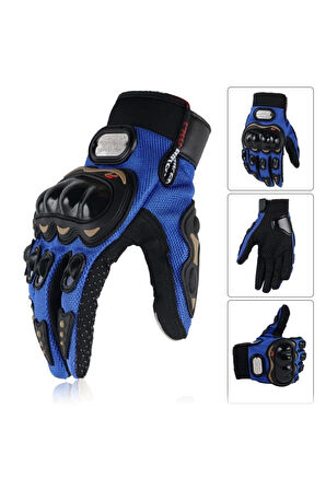 Yazlık Motosiklet Mavi 3 Mevsim Korumalı Kaymaz Elastik Kumaş Bisiklet Eldiveni