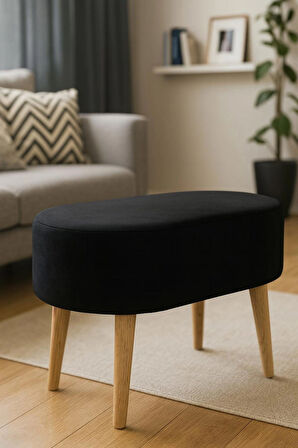 Modern Dekoratif Ahşap Ayaklı Siyah Babyface Puf Bench Sehpa Tabure Koltuk