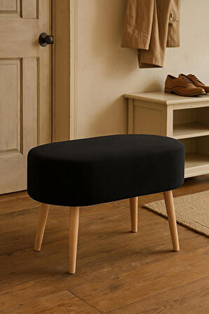 Modern Dekoratif Ahşap Ayaklı Siyah Babyface Puf Bench Sehpa Tabure Koltuk