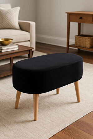 Modern Dekoratif Ahşap Ayaklı Siyah Babyface Puf Bench Sehpa Tabure Koltuk