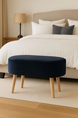 Modern Dekoratif Ahşap Ayaklı Antrasit Babyface Puf Bench Sehpa Tabure Koltuk