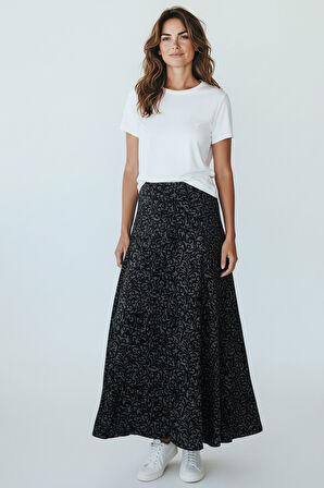 KADIN BELİ LASTİKLİ DESENLİ SEKİZ PARÇA BALIK ETEK