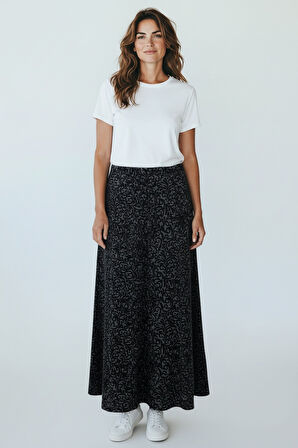 KADIN BELİ LASTİKLİ DESENLİ SEKİZ PARÇA BALIK ETEK