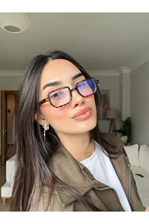 Lodin Geometrik Leopar Köşeli Mavi Işık korumalı Gözlük | 50 Ekartman | Cam değişmeye Uygun