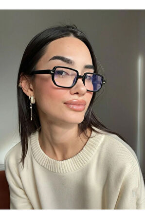 Lodin Geometrik Siyah Köşeli Mavi Işık korumalı Gözlük | 50 Ekartman | Cam değişmeye Uygun