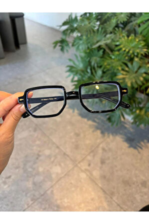 Lodin Geometrik Siyah Köşeli Mavi Işık korumalı Gözlük | 50 Ekartman | Cam değişmeye Uygun