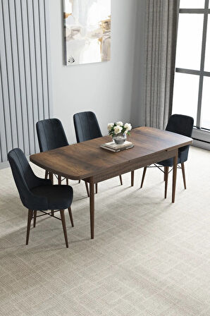 Loft Barok Desen 80x132 Açılabilir Mdf Masa Yemek Odası Takımı, Mutfak Takımı 4 Adet Sandalye