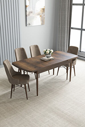 Loft Barok Desen 80x132 Açılabilir Mdf Masa Yemek Odası Takımı, Mutfak Takımı 4 Adet Sandalye