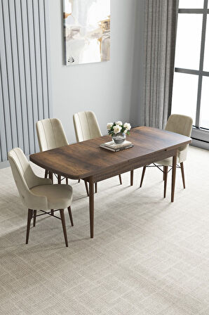 Loft Barok Desen 80x132 Açılabilir Mdf Masa Yemek Odası Takımı, Mutfak Takımı 4 Adet Sandalye