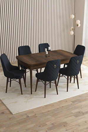 Loft Barok Desen 80x132 Açılabilir Mdf Masa Yemek Odası Takımı, Mutfak Takımı 6 Sandalye