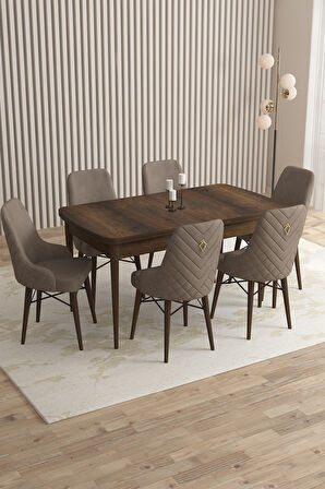 Loft Barok Desen 80x132 Açılabilir Mdf Masa Yemek Odası Takımı, Mutfak Takımı 6 Sandalye