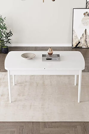 Loft Beyaz 80x132 Açılabilir Mdf Masa Yemek Odası Takımı, Mutfak Takımı 4 Sandalye, 1 Bench