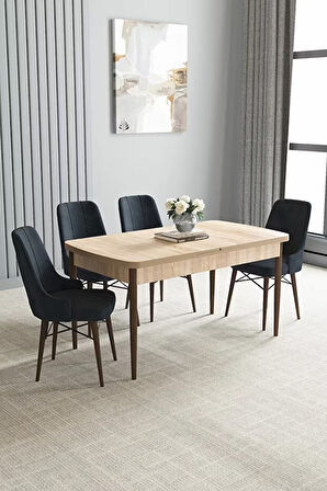 Loft Meşe Desen 80x132 Açılabilir Mdf Masa Yemek Odası Takımı, Mutfak Takımı 4 Adet Sandalye