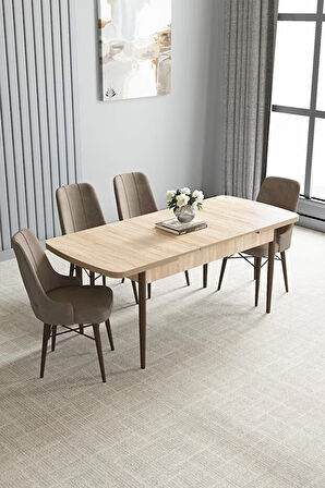 Loft Meşe Desen 80x132 Açılabilir Mdf Masa Yemek Odası Takımı, Mutfak Takımı 4 Adet Sandalye