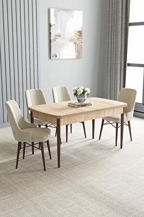 Loft Meşe Desen 80x132 Açılabilir Mdf Masa Yemek Odası Takımı, Mutfak Takımı 4 Adet Sandalye