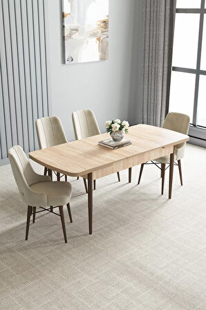 Loft Meşe Desen 80x132 Açılabilir Mdf Masa Yemek Odası Takımı, Mutfak Takımı 4 Adet Sandalye
