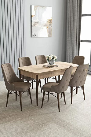 Loft Meşe Desen 80x132 Açılabilir Mdf Masa Yemek Odası Takımı, Mutfak Takımı 6 Sandalye