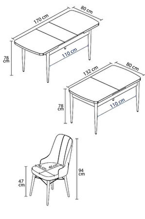 Loft Meşe Desen 80x132 Açılabilir Mdf Masa Yemek Odası Takımı, Mutfak Takımı 6 Sandalye