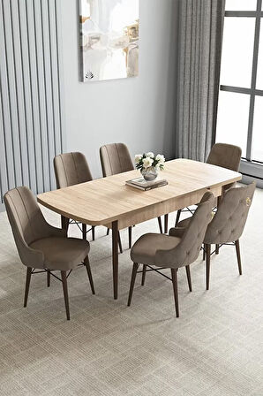 Loft Meşe Desen 80x132 Açılabilir Mdf Masa Yemek Odası Takımı, Mutfak Takımı 6 Sandalye