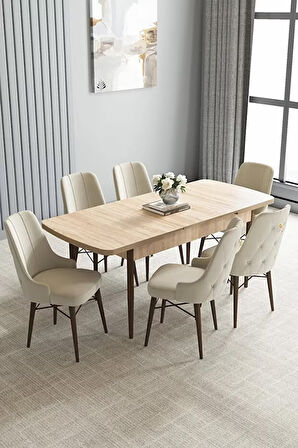 Loft Meşe Desen 80x132 Açılabilir Mdf Masa Yemek Odası Takımı, Mutfak Takımı 6 Sandalye