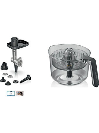 Bosch MUMS6ZS00 Serie 6 Mutfak Makinesi Uyumlu Kıyma Çekme Aparatı ve Narenciye Sıkacağı 2li Set