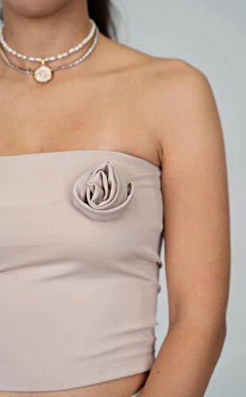 Lola Taş Rengi Gül Detaylı Straplez Büstiyer