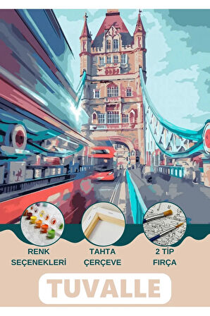 Londra Sayılarla Boyama Seti, Hobi Seti, 40X50 Tablo, Fırça Boya Asma Aparatı Dahil, Şehir