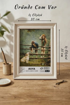 Dekoratif Antik Desenli Eskitme Beyaz 10x15 Ayaklı Camlı Plastik Fotoğraf Çerçevesi
