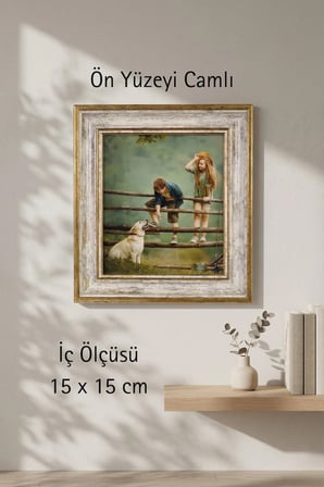 Dekoratif Antik Desenli Kare 15x15 Camlı Plastik Fotoğraf Çerçevesi