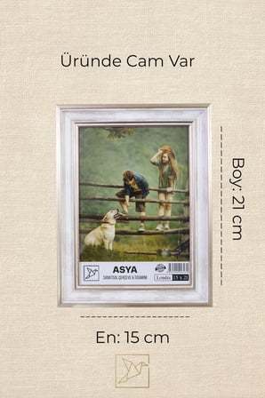 Dekoratif Antik Desenli 15x21 Ayaklı Camlı Beyaz-Gümüş Plastik Fotoğraf Çerçevesi