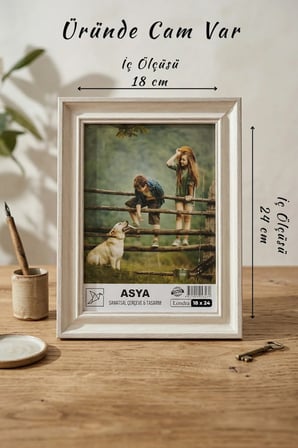 Dekoratif Antik Desenli Eskitme Beyaz 18x24 Ayaklı Camlı Plastik Fotoğraf Çerçevesi