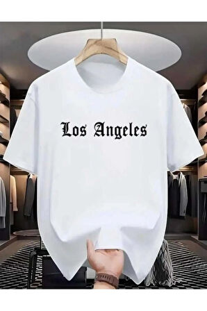 malkoçbey los angeles baskılı oversize unisex basic o yaka t-şhirt