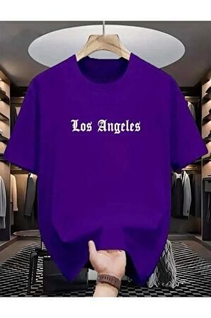 malkoçbey los angeles baskılı oversize unisex basic o yaka t-şhirt