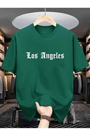 malkoçbey los angeles baskılı oversize unisex basic o yaka t-şhirt