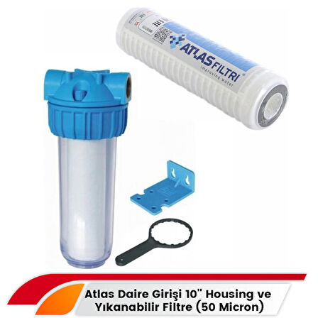 Lotto Filters Atlas Daire Girişi 10'' Housing ve Yıkanabilir Filtre (50 Micron)