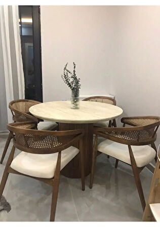 Lotus İskandinav Tarzı 4 Sandalyeli Yuvarlak Masa Takımı