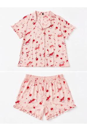 Love & Western Desenli Pembe Kısa Kollu Pijama Seti