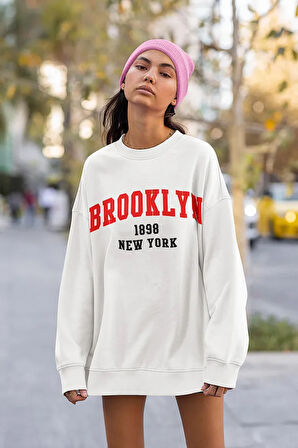 Brooklyn 1898 New York Yazılı Unisex Oversize Sweatshirt