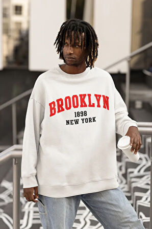 Brooklyn 1898 New York Yazılı Unisex Oversize Sweatshirt
