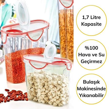 Kilitli Kapaklı Contalı Hava,Su Sıvı Geçirmez 1,7 Litre Erzak Saklama Kabı-SA585 - Lisinya