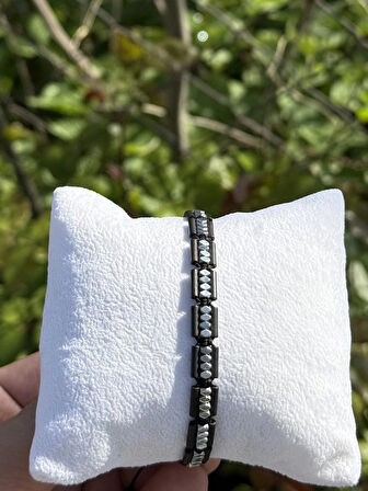 Hematit Bileklik - Lotus Black Silver Bileklik - Tasarım Bileklik Özel Kesim Ayarlanabilir 