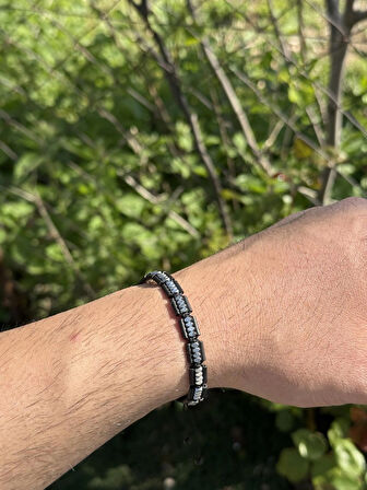 Hematit Bileklik - Lotus Black Silver Bileklik - Tasarım Bileklik Özel Kesim Ayarlanabilir 