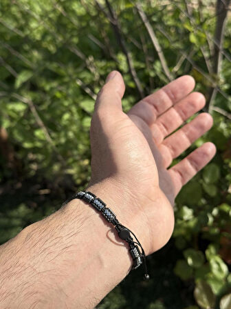 Hematit Bileklik - Lotus Black Silver Bileklik - Tasarım Bileklik Özel Kesim Ayarlanabilir 