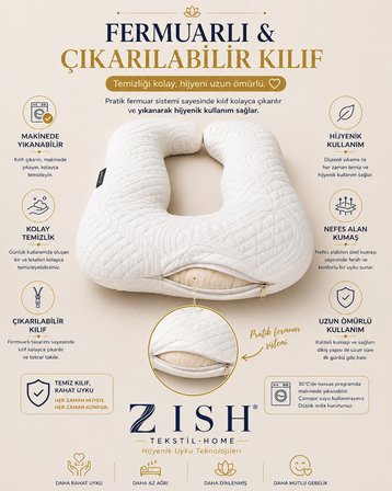 Huggle 5 Bölge Destekli Lucanta Yatak Kumaşlı Hamile Yastığı