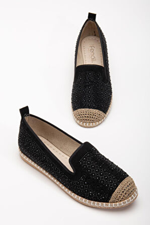 Suins Lujo Model Siyah&Ten Taş İşlemeli Kadın Babet Ayakkabı