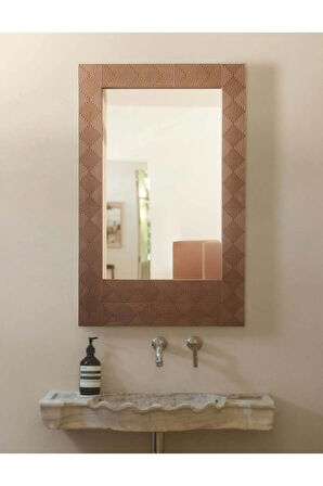 90x60 cm Doğal Ahşap Oyma Duvar Aynası - Banyo Ve Lavabo İçin Ağaç Ayna
